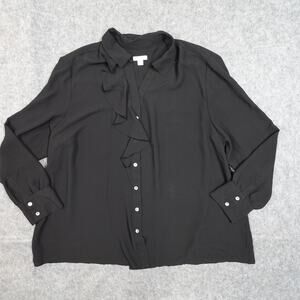J. Jill Top Womens 2X Long Sleeve Button Front Ruffle Black Office Minimal Shirt